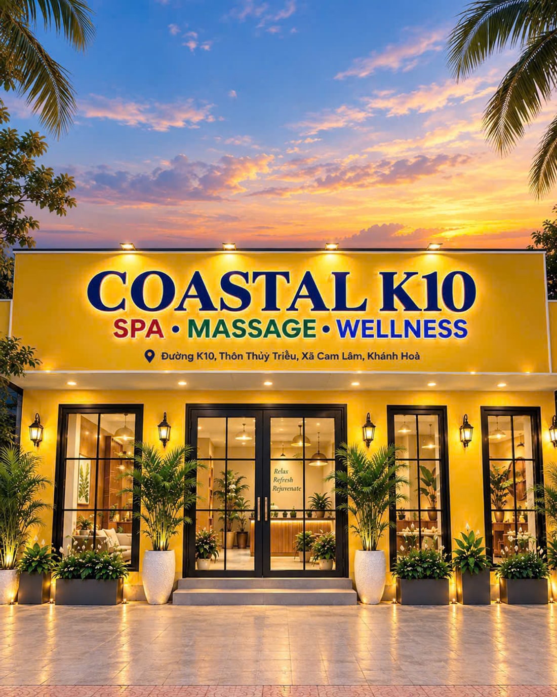 Здание Coastal Spa K10 на улице Đ.K10 в Камламе в свете заката